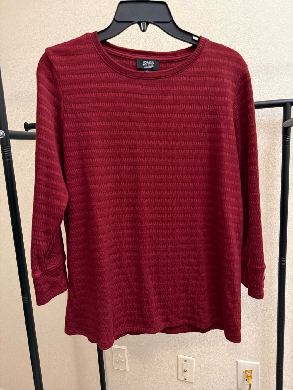 Jones New York Long Sleeve Ribbed Knit Top - Wine